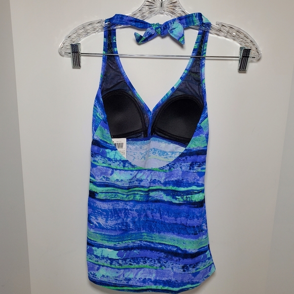 Gottex Blue Halter Tankini Swim Top Multi Watercolor Print Soft Cup - Picture 5 of 7